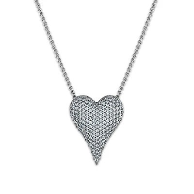 Round Sapphire and White Sapphire Heart 18-inch Necklace in Rhodium Plated Sterling Silver