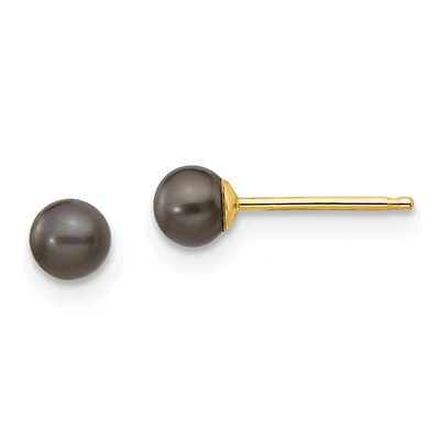 3MM Round Pearl Stud Earrings in 14KT Yellow Gold