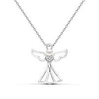 3.5MM Round Pearl and White Sapphire Angel 18-inch Pendant in Sterling Silver
