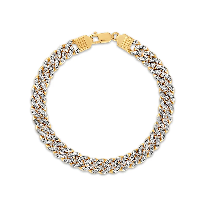 Luxe Layers 3/8 CTW Natural Diamond Cuban Link 9.5-inch Bracelet in Yellow Gold Plated Sterling Silver