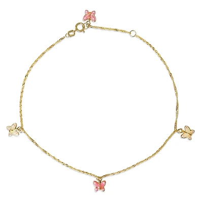 10KT Yellow Gold 10-inch Butterfly Anklet