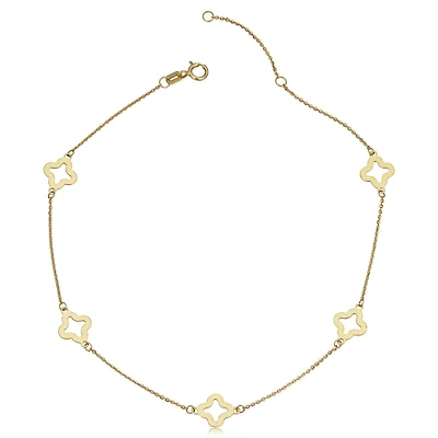 10KT Yellow Gold 10-inch Four-Leaf Clover Anklet