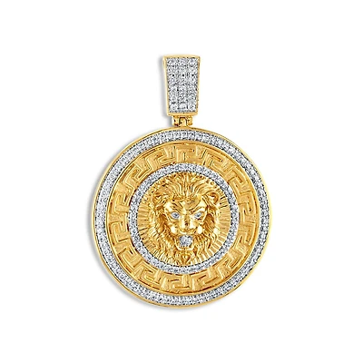 10KT Yellow Gold 1-1/4 CTW 35MM Medal Lion Head Pendant. Chain Not Included