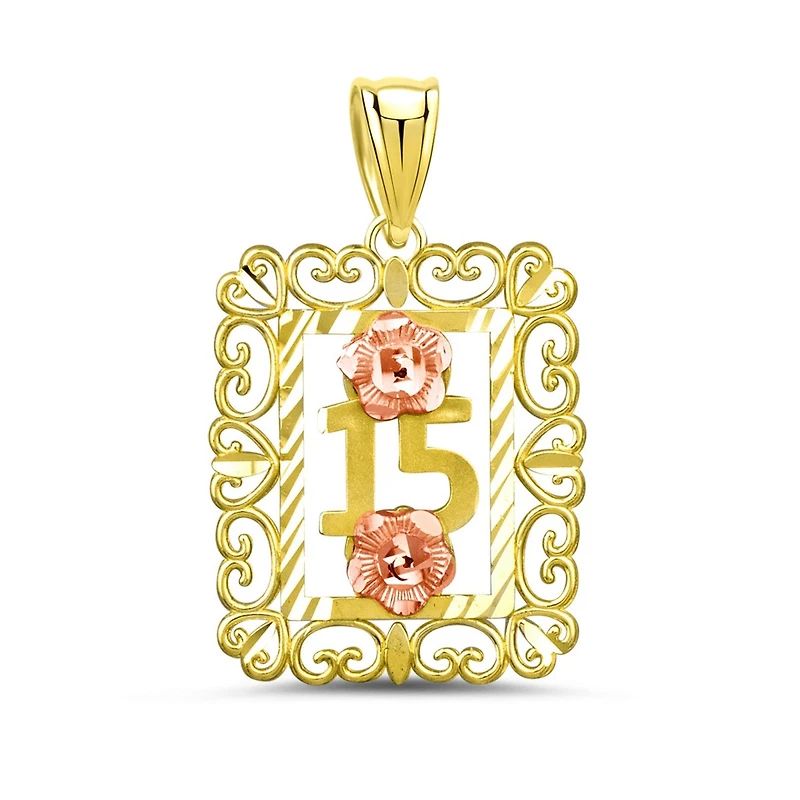 10KT Yellow and Rose Gold 18-inch Quinceanera Pendant. Chain Not Included