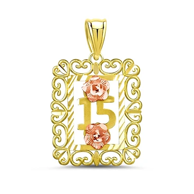 10KT Yellow and Rose Gold 18-inch Quinceanera Pendant. Chain Not Included
