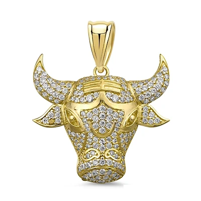 10KT Yellow Gold and Cubic Zirconia 27MM Bull Head Charm. Chain not Included