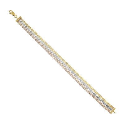 14KT Gold Tri-Color 7.25-inch Mesh Bracelet