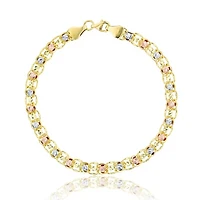 10KT Gold Tri-Color 7.75-inch 5.3MM Diamond-cut Bracelet
