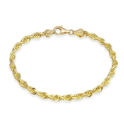 10KT Yellow Gold 8-inch 3MM Rope Diamond-cut Bracelet