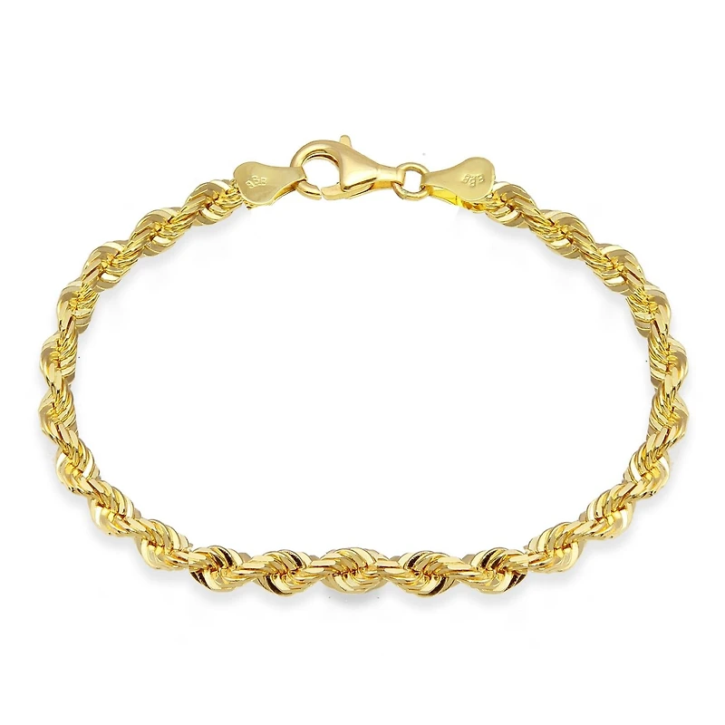 10KT Yellow Gold 8-inch 5.2MM Rope Diamond-cut Bracelet
