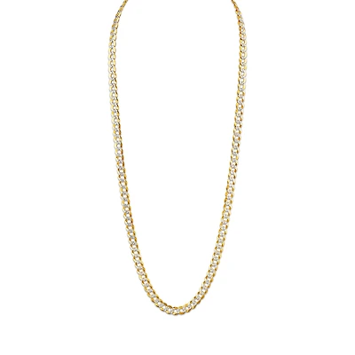 10KT White and Yellow Gold 26-inch 5.7MM Pave Curb Chain