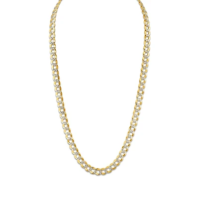 10KT White and Yellow Gold 24-inch 8.5MM Pave Curb Chain