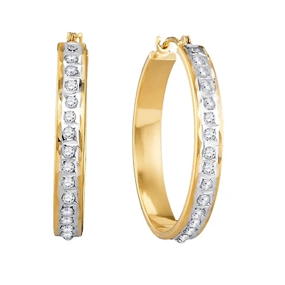 Diamond Fascination 14KT Yellow Gold 25MM Diamond Accent Hoop Earrings