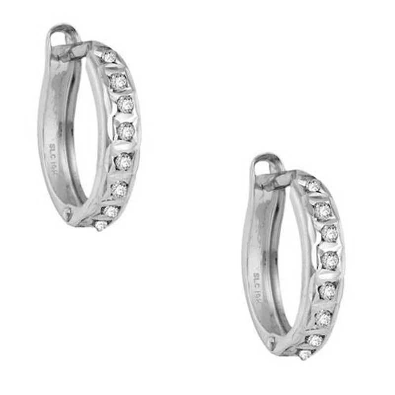 Diamond Fascination 14KT White Gold 12MM Diamond Accent Hoop Earrings