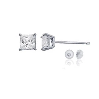 14KT White Gold 7MM Princess Cut Cubic Zirconia Stud Earrings