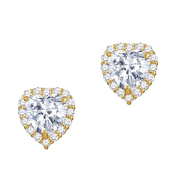 14KT Yellow Gold 5MM Heart Shape Cubic Zirconia Halo Stud Heart Earrings