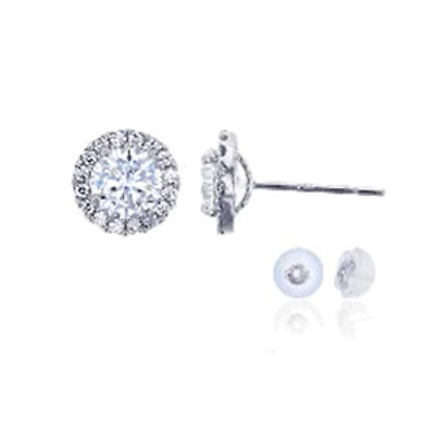 14KT White Gold 5MM Round Cubic Zirconia Halo Stud Earrings