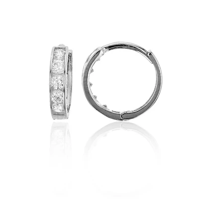 14KT White Gold Cubic Zirconia 2X10MM Huggie Earrings