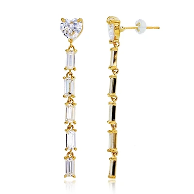 14KT Yellow Gold Cubic Zirconia Heart Drop & Dangle Earrings