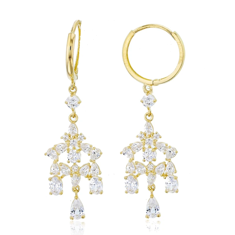 14KT Yellow Gold Cubic Zirconia Huggie Chandelier Earrings