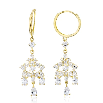 14KT Yellow Gold Cubic Zirconia Huggie Chandelier Earrings