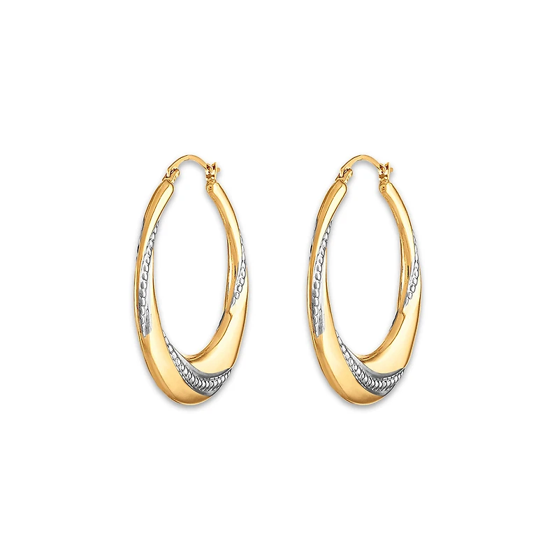 10KT Yellow Gold With Rhodium Plating 29MM Hoop Earrings