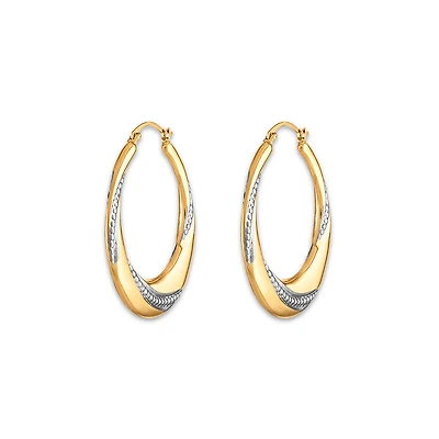 10KT Yellow Gold With Rhodium Plating 29MM Hoop Earrings