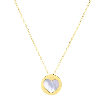 14KT Yellow Gold Mother of Pearl 18-inch Heart Necklace