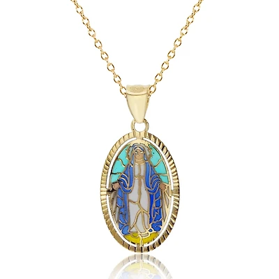 10KT Yellow Gold 26X12MM 18-inch Religious Virgin Mary Pendant