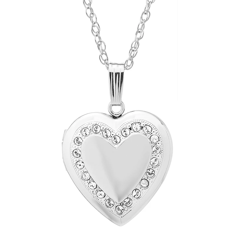 Sterling Silver and Crystal 18-inch Locket Heart Pendant