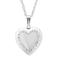 Sterling Silver and Crystal 18-inch Locket Heart Pendant