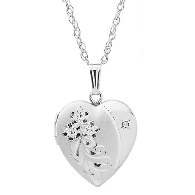 Sterling Silver and Diamond 19MM 18-inch Locket Heart Pendant