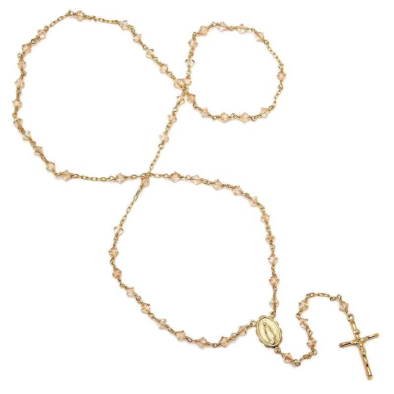 14KT Gold Plated Sterling Silver 24-inch Crystal Bead Rosary Necklace