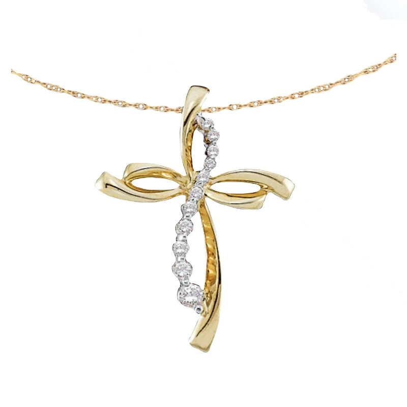 10KT Yellow Gold 1/6 CTW Natural Diamond 18-inch Cross Pendant