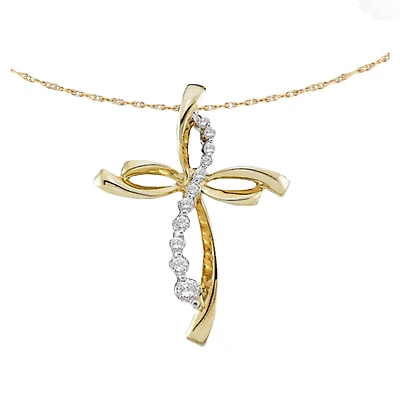10KT Yellow Gold 1/6 CTW Natural Diamond 18-inch Cross Pendant