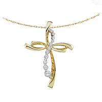 10KT Yellow Gold 1/6 CTW Natural Diamond 18-inch Cross Pendant