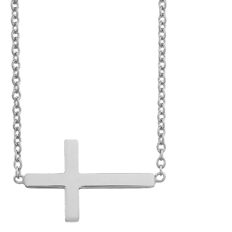 Sterling Silver 18-inch Cross Sideway Pendant