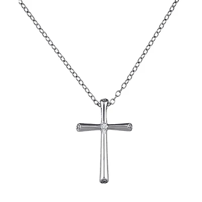 Sterling Silver Natural Diamond 18-inch Cross Pendant