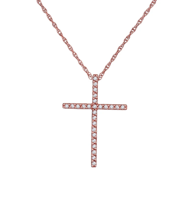 10KT Rose Gold 1/10 CTW Natural Diamond 23X16MM 18-inch Cross Pendant