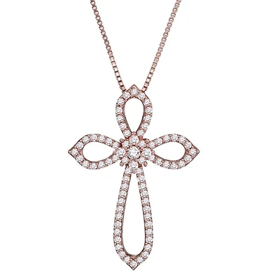 10KT Rose Gold 1/3 CTW Natural Diamond 18-inch Cross Pendant