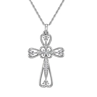 10KT White Gold 1/8 CTW Natural Diamond 18-inch Cross Pendant