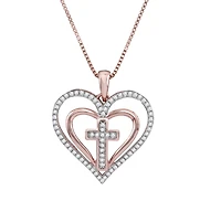 10KT Rose Gold 1/5 CTW Natural Diamond 18-inch Cross Heart Pendant