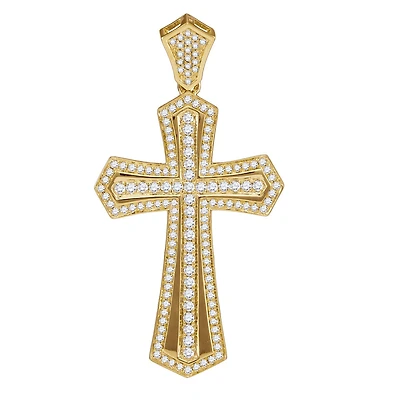 10KT Yellow Gold 1 CTW Natural Diamond Cross Pendant. Chain Not Included