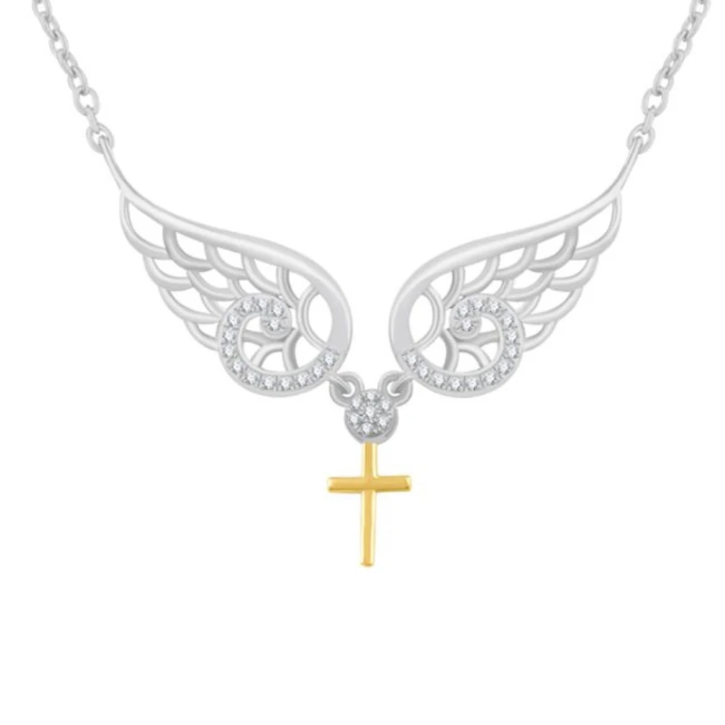 Sterling Silver 1/10 CTW Natural Diamond 18-inch Angel Cross Pendant