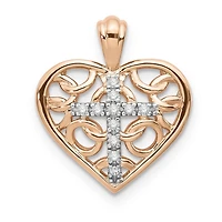 10KT Two-Tone White and Rose Gold Natural Diamond 18-inch Cross Heart Pendant