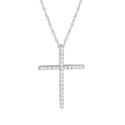 10KT White Gold 1/10 CTW Natural Diamond 23X16MM 18-inch Cross Pendant