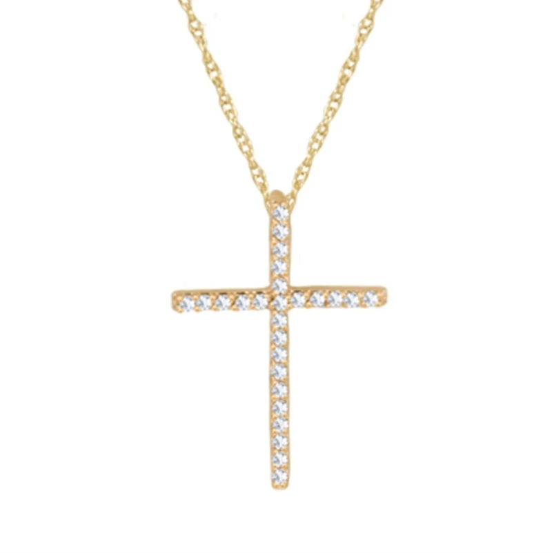 10KT Yellow Gold 1/10 CTW Natural Diamond 23X16MM 18-inch Cross Pendant