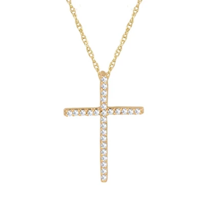 10KT Yellow Gold 1/10 CTW Natural Diamond 23X16MM 18-inch Cross Pendant