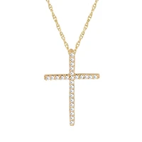 10KT Yellow Gold 1/10 CTW Natural Diamond 23X16MM 18-inch Cross Pendant