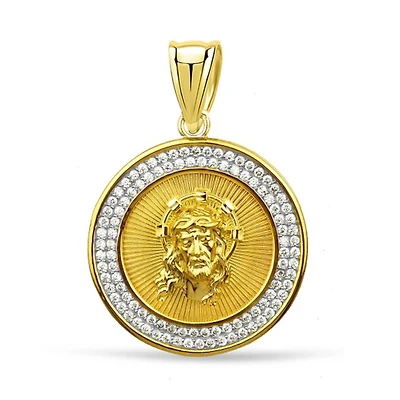 10KT Yellow Gold Cubic Zirconia 30MM Religious Christ Pendant. Chain Not Included
